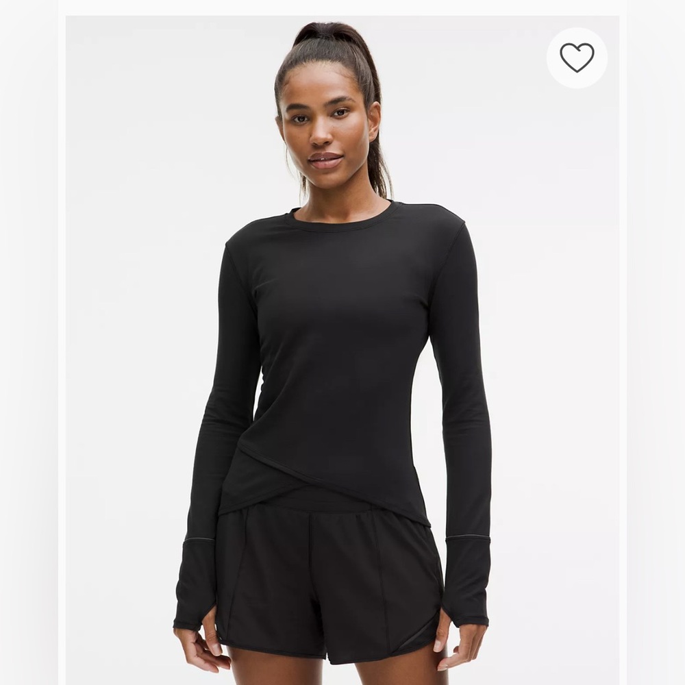 Black Lululemon Gathered-Waist Long-Sleeve Running Top
